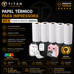 Kit 5 Bobina Etiqueta Térmica Adesiva 57x30mm Branco Mini Impressora