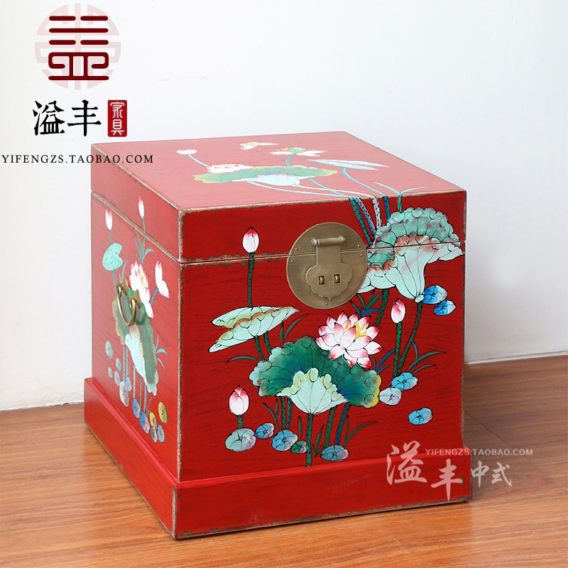 Novo estilo chinês pintado mesa de cabeceira madeira maciça sala de estar caixa de armazenamento pintado à mão Retro cai