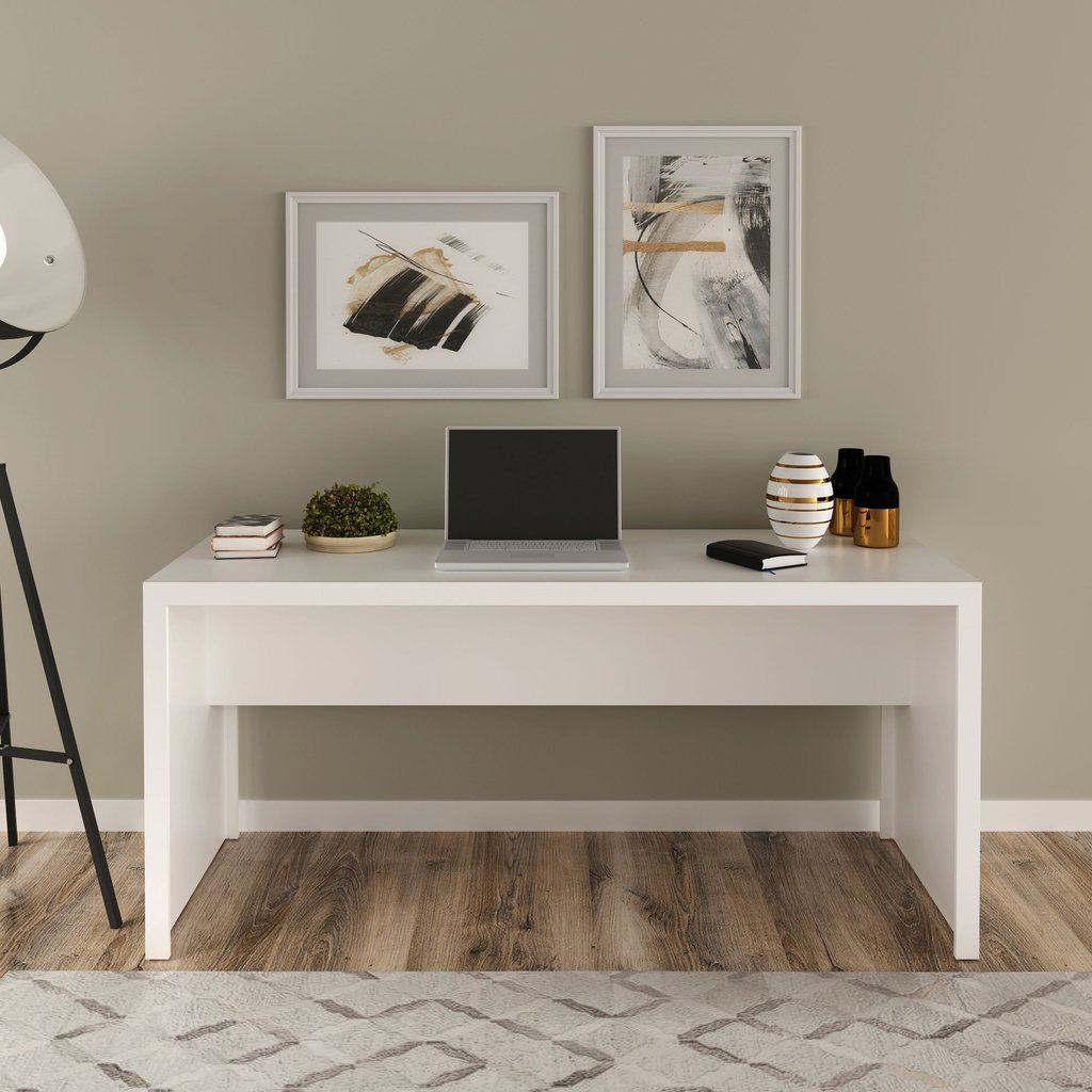 Escrivaninha Mesa Escritório ME4109 163cm Branco Branco
