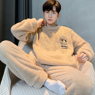 Pijama de lã Coral masculino outono inverno engrossado 2026 novo estilo flanela inverno juventude Homewear estilo invern