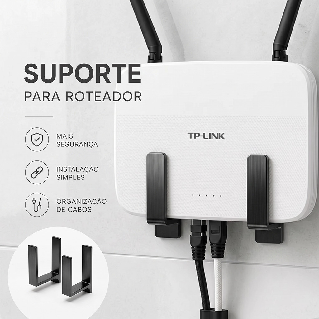 Suporte Roteador Parede Sem Furo Fita 3M Organizador WiFi Universal em Duas Cores