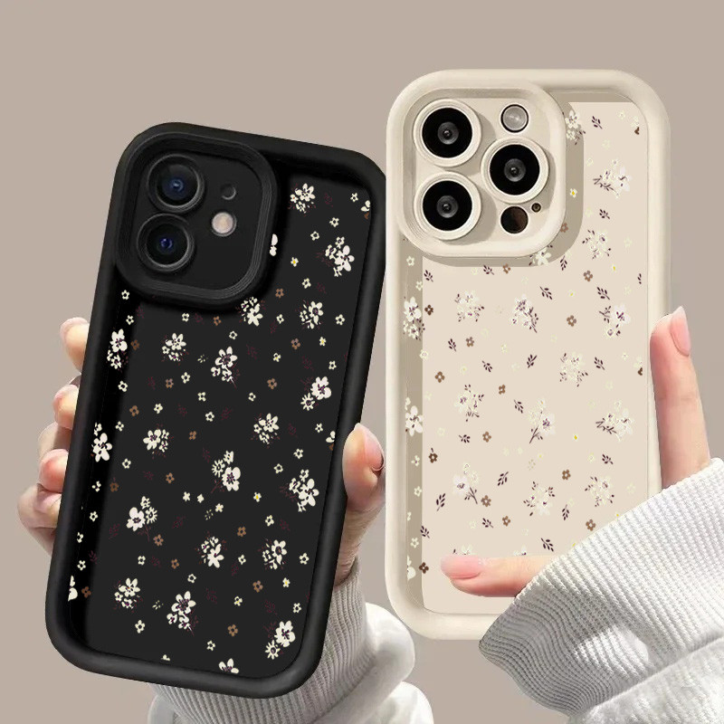 Capa De Folhas De Pequena Flor Branca Para Samsung Galaxy A07 A06 A15 A14 A03 A35 A12 A17 A32 A55 A05 A05S A23 A16 A54 A