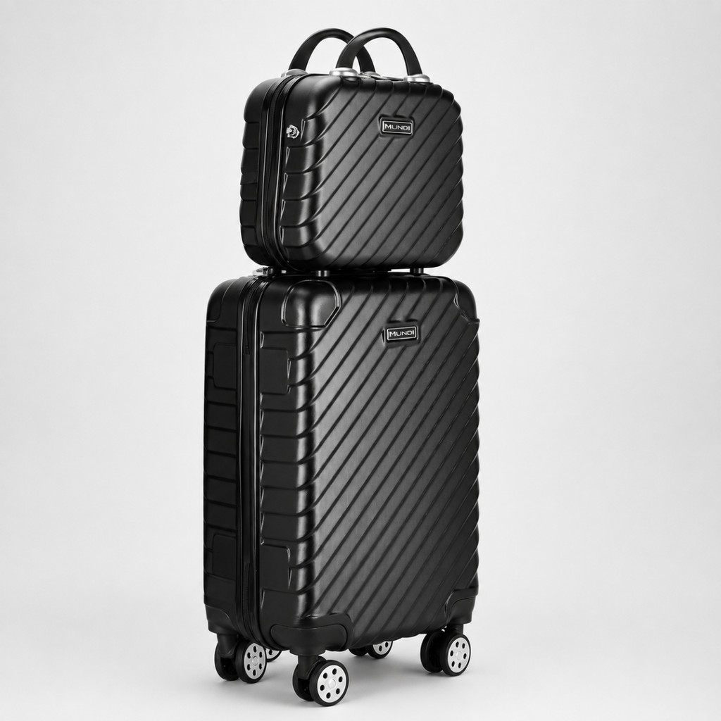 Kit Mala de Viagem Pequena 10kg Abs Mundi + Frasqueira ABS Napoli MD2223 Cor: Preto Viagem