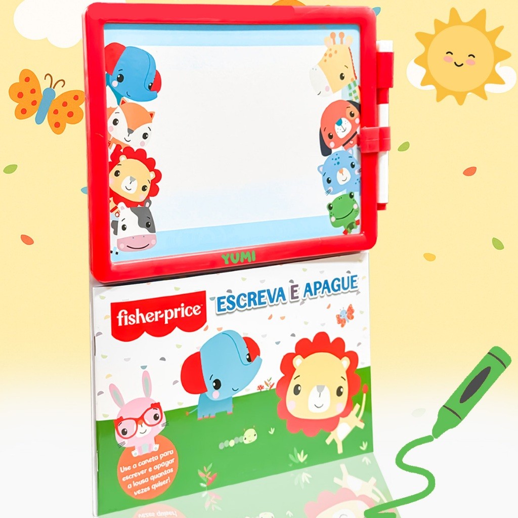 Livro de Caligrafia Apagável Fisher-Price - Alfabetização Com Caneta Mágica e Lousa Infantil Educativo