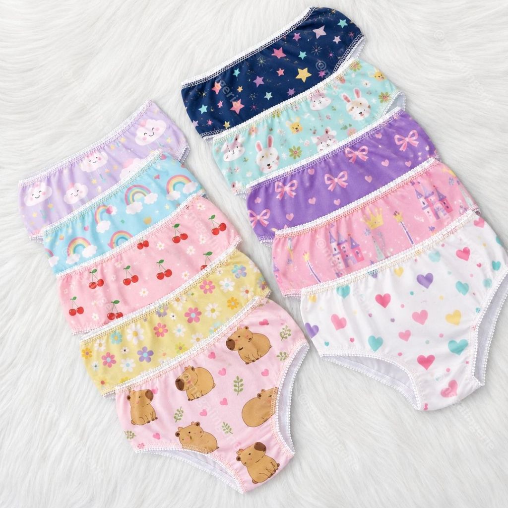 Kit 10 Calcinhas Infantis Menina Estampadas Confortáveis 2 a 8 Anos - Valentina