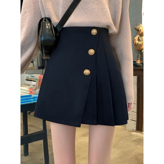 A linha saia meio comprimento saia feminina outono inverno 2026 novo estilo preto Irregular saia plissada saia curta cin