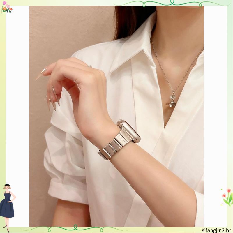 Estilo coreano moda pequeno cubo açúcar bambu iWatch10 banda de aço adequado par