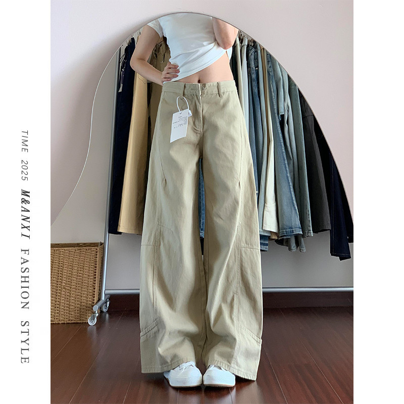 2026 novo estilo Jeans feminino verão perna larga solta cintura alta Drape calças de perna larga feminino Denim cáqui
