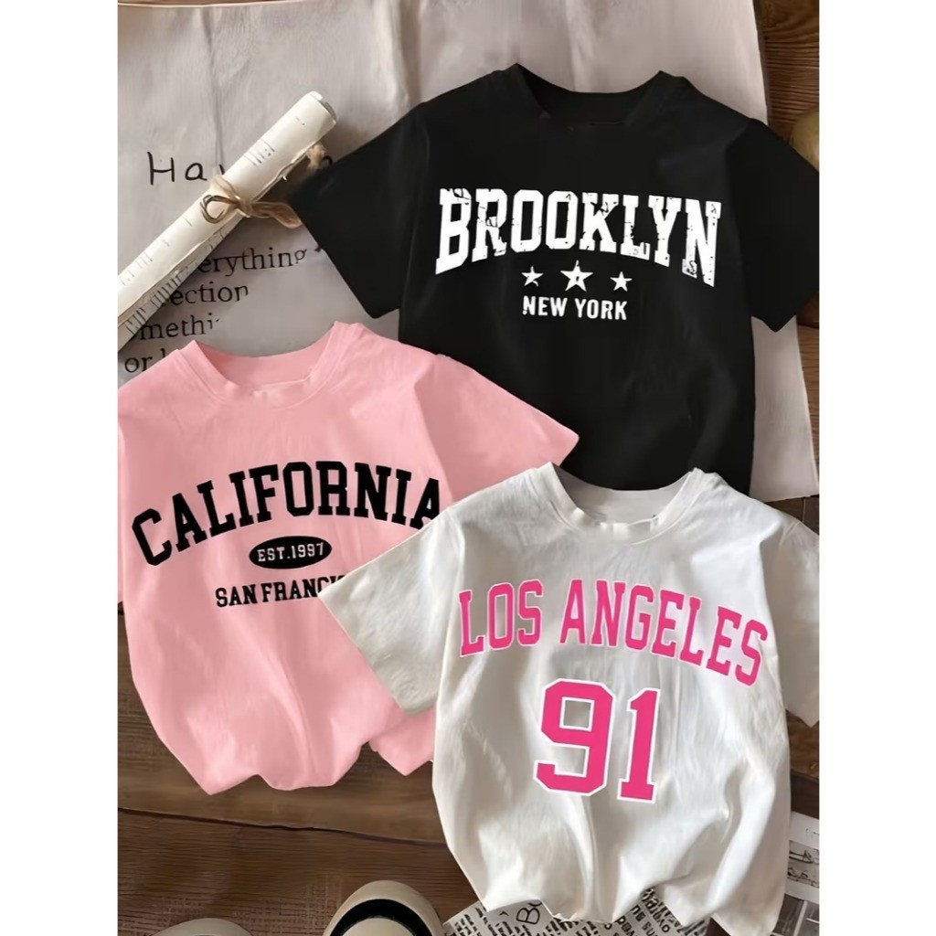 Kit 3 Camisetas Meninas Criança Tee Estampas Blogueirinha Moda Verão Conjunto Infantil Blusa Algodão