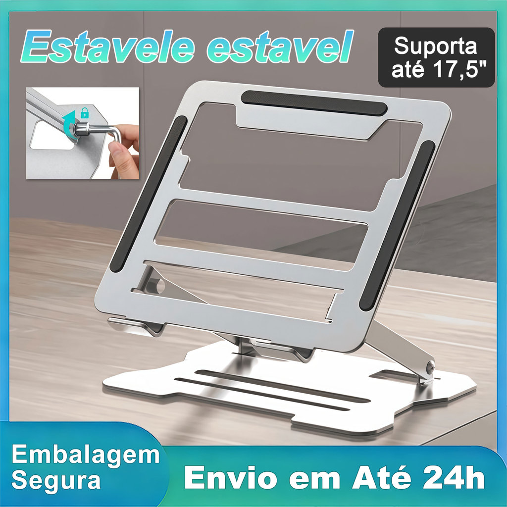 Suporte de Notebook Alumínio Ergonômico Dobrável Ajustável Resfriamento Portátil Para 17 Polegadas