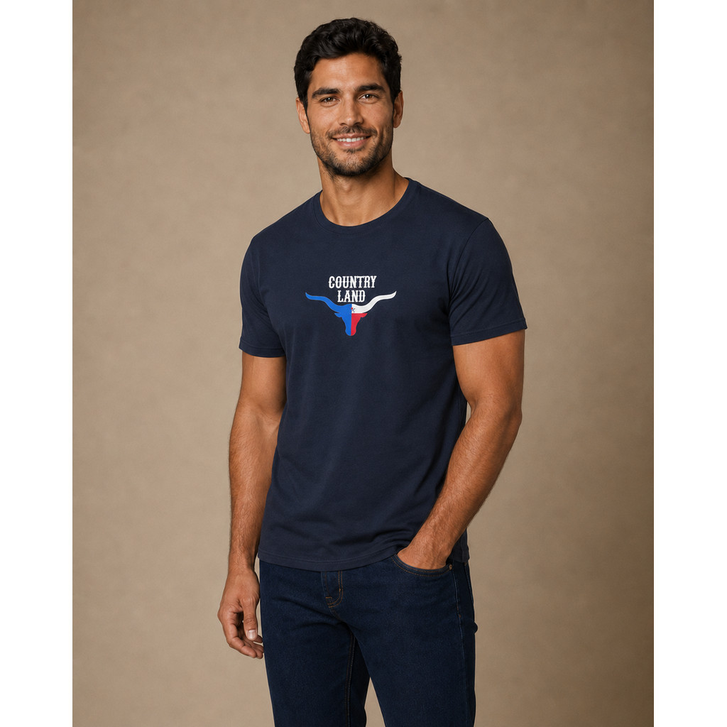 Camiseta Masculina Gola Redonda Lisa Estampada Bordada Country Casual Dia a Dia Festa Presente