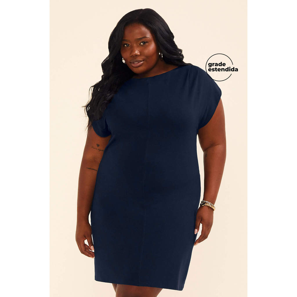 Vestido Feminino Pregas nos Ombros Marialícia Azul
