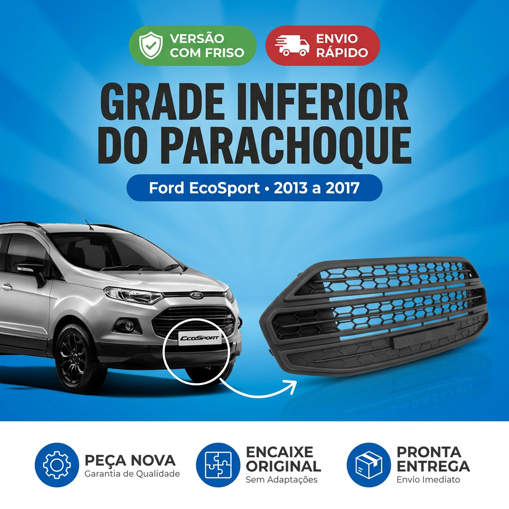 Grade Inferior Parachoque Dianteiro Ford EcoSport 2013 2014 2015 2016 2017 Com F