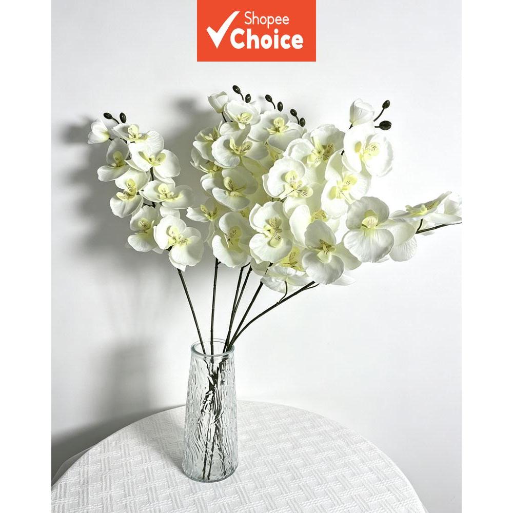 Kit com 5 peças de orquídeas artificiais 3D decorativas para arranjos, plantas falsas para decoração de casa