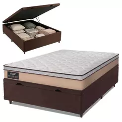 Cama Box Baú Casal Gazin Colchão Molas Ensacadas 138x188x65cm Maximus Bege/Marrom