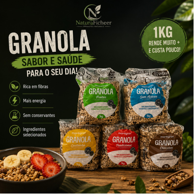 Granola Martigran 100% Natural Sem Aromatizantes, Corantes e Conservantes, Vários Sabores Deliciosos