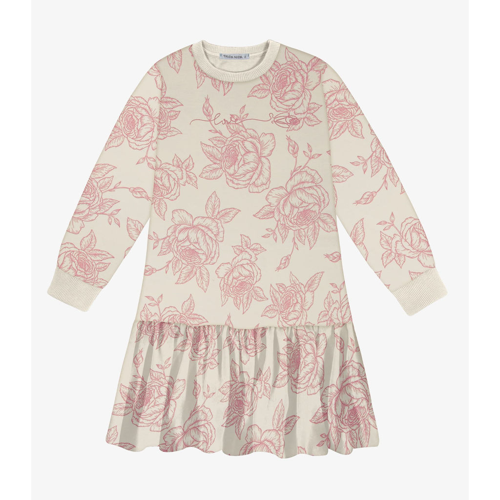 Vestido Manga Longa Menina Trick Nick Bege