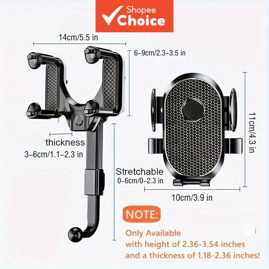 Suporte giratório 360° para celular de espelho retrovisor, suporte universal de braço extensível