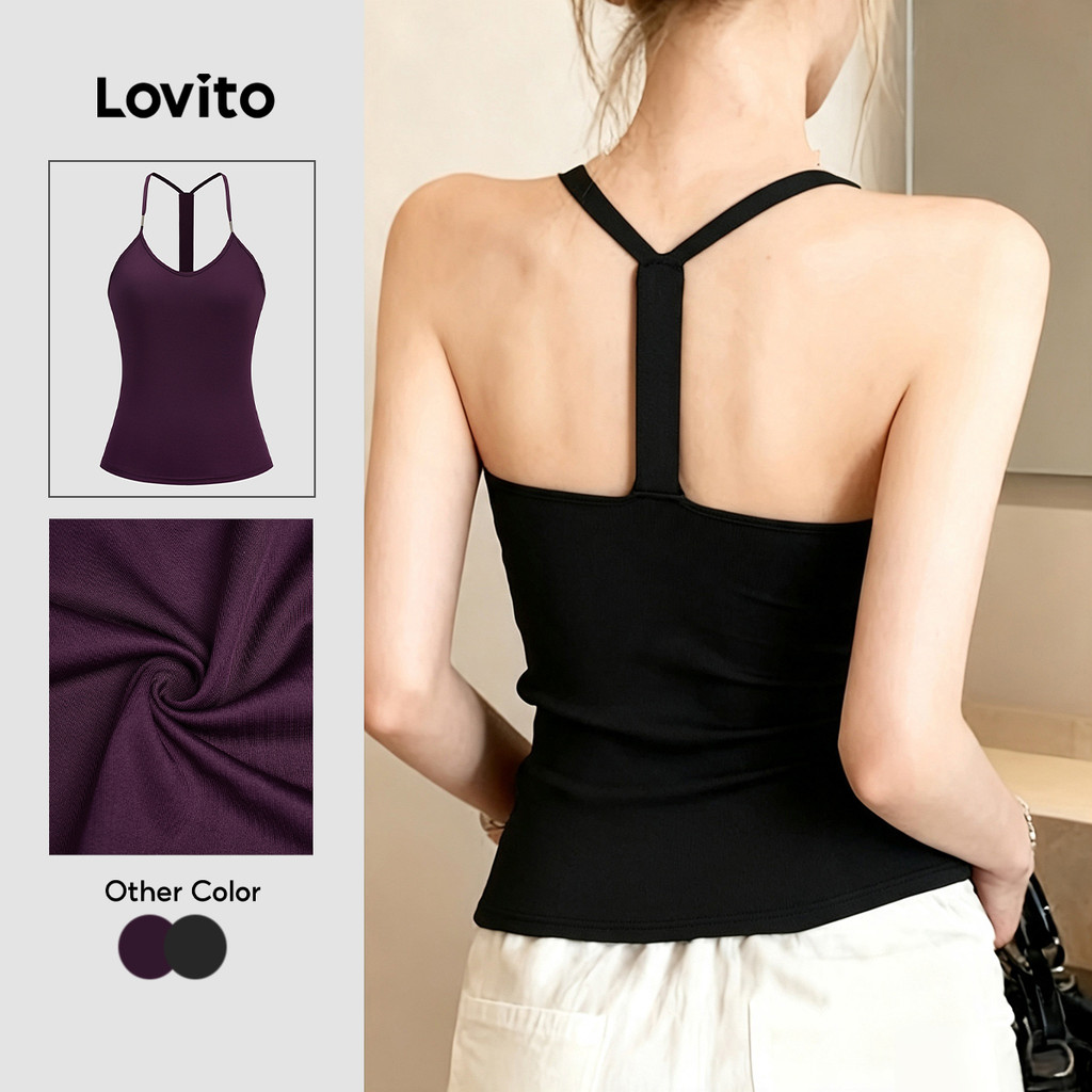 (New Arrival) Lovito Casual Top de Metal Preto Primavera/verão para Mulheres L19