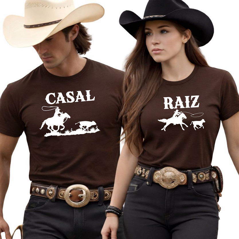 Camiseta Casal Country Raiz Cowboy E Cowgirl CASAL RAIZ - camiseta marrom