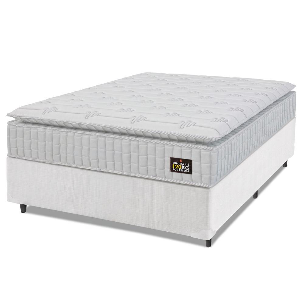 Cama Box Casal Queen Colchão Espuma D33 Pillow Top Van Gogh 158x198x62cm Branco Linho Hellen