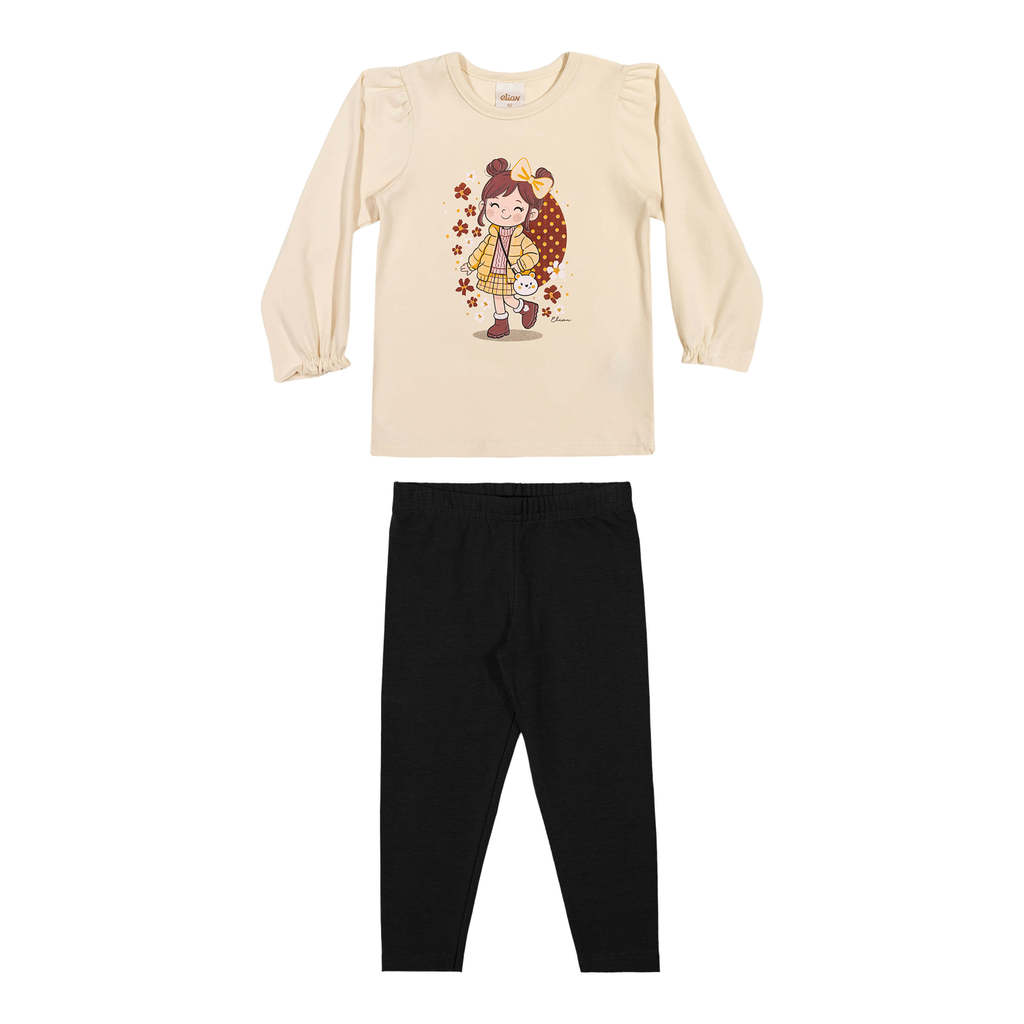 Conjunto Infantil Menina Estampa Boneca Elian Bege