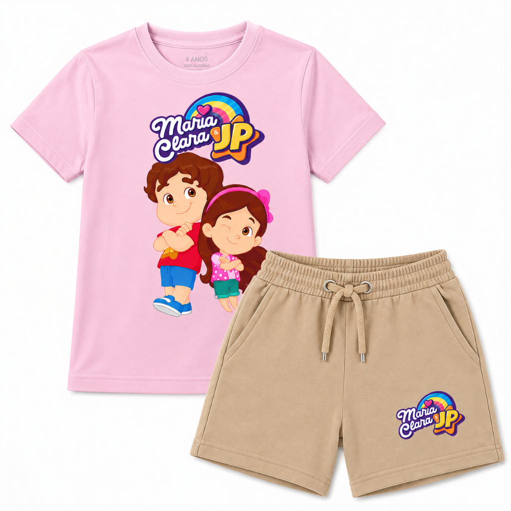 KIT FEMININO CAMISA + SHORT TURMA MARIA CLARA JP BLUSA YOUTUBER CAMISETA 100% ALGODÃO, PARA PASSEIO PRESENTES