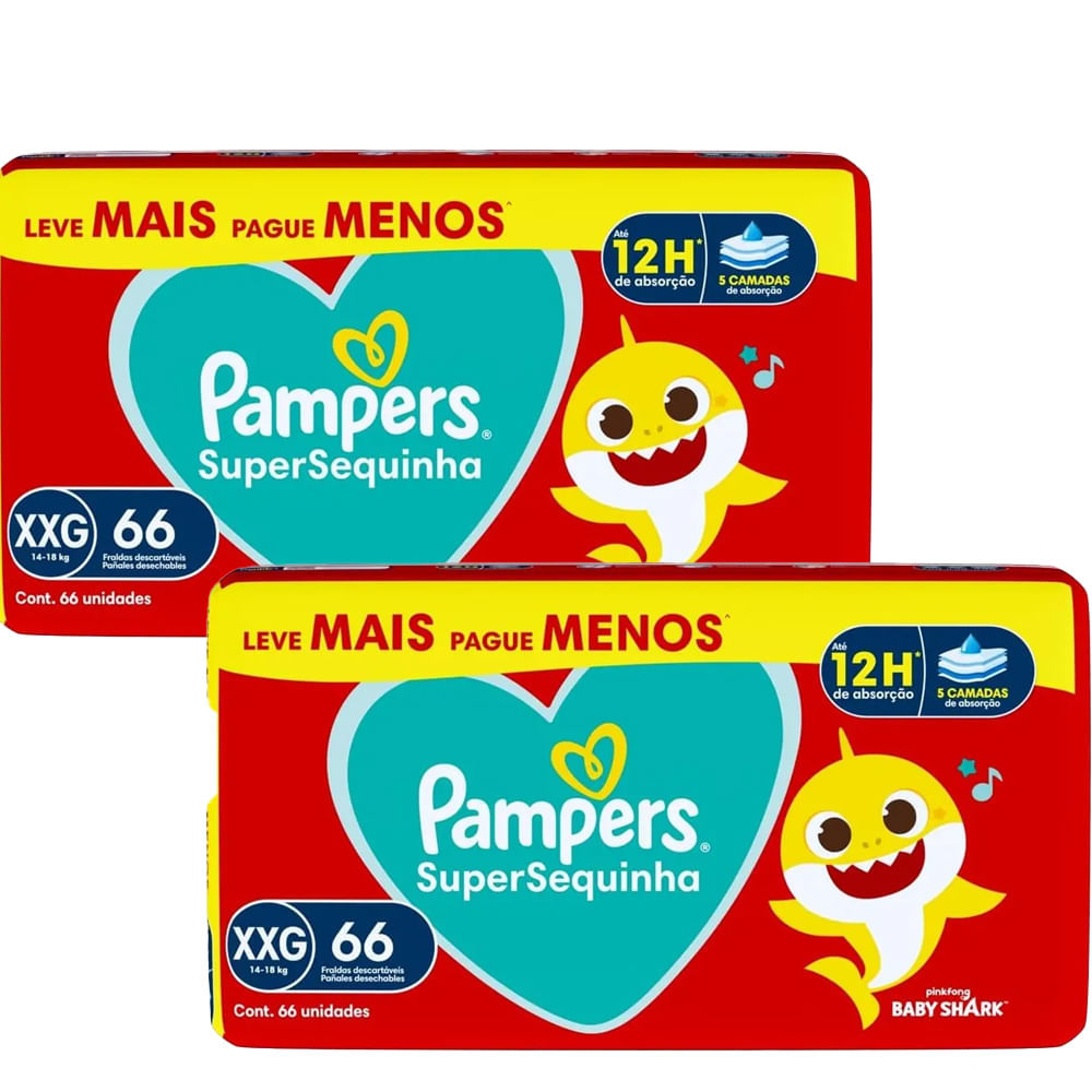 Kit 2 Fraldas Descartáveis Pampers Supersequinha Jumbo XXG - 132 Tiras