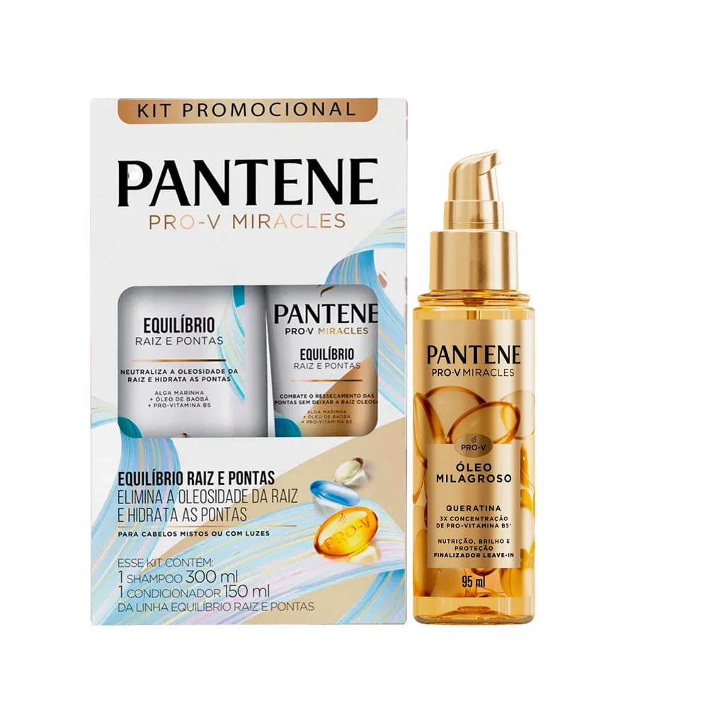 Kit Pantene Equilíbrio Shampoo 300ml + Condicionador 150ml + Óleo Milagroso Queratina 95ml