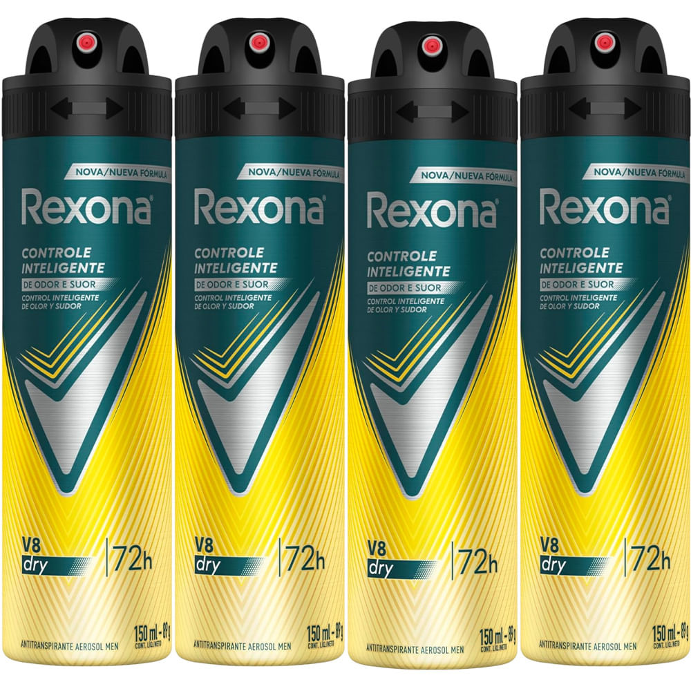 Kit Desodorante Aerosol Rexona V8 Amarelo 150ml - 4 Unidades