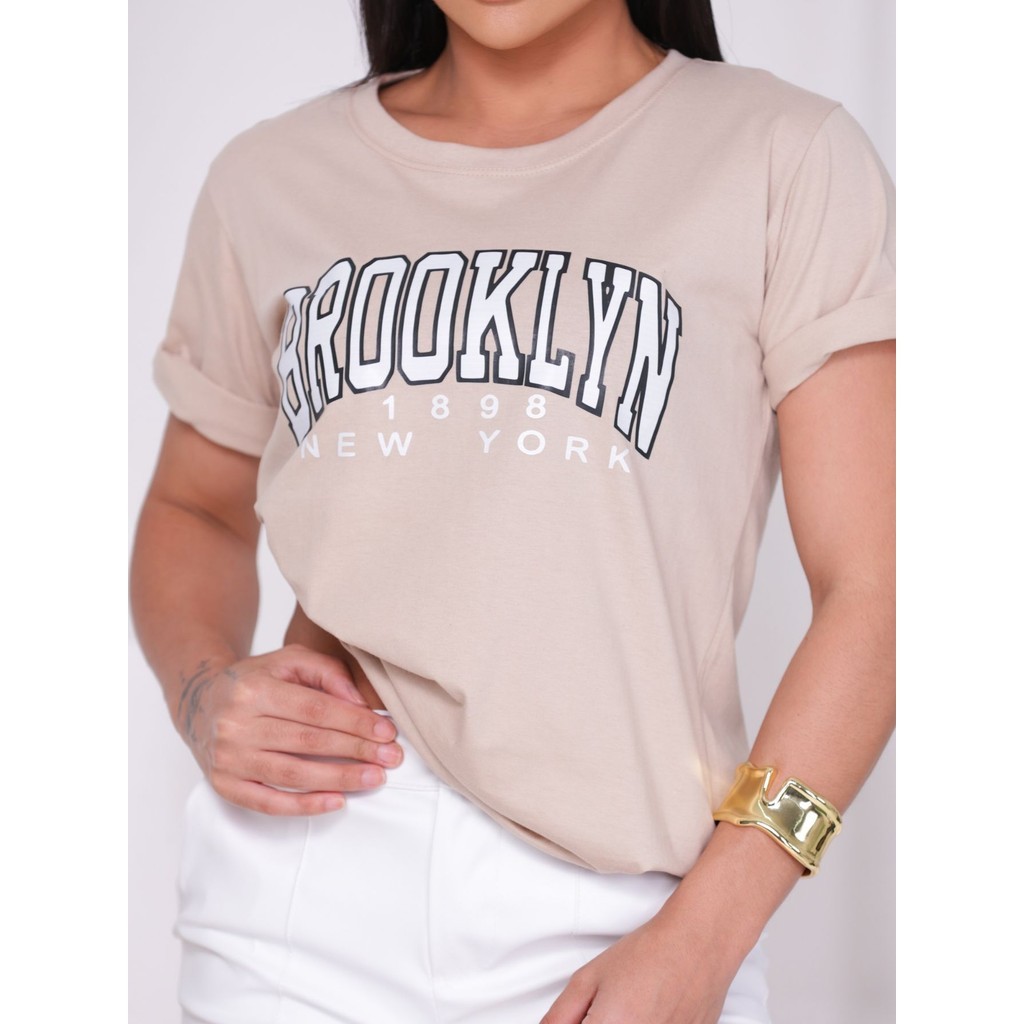 Camiseta Blusa T-Shirt Feminina BROOKLYN 1898 New York 100% Algodão Leve de Qualidade Confortável  para a Mulher Moderna