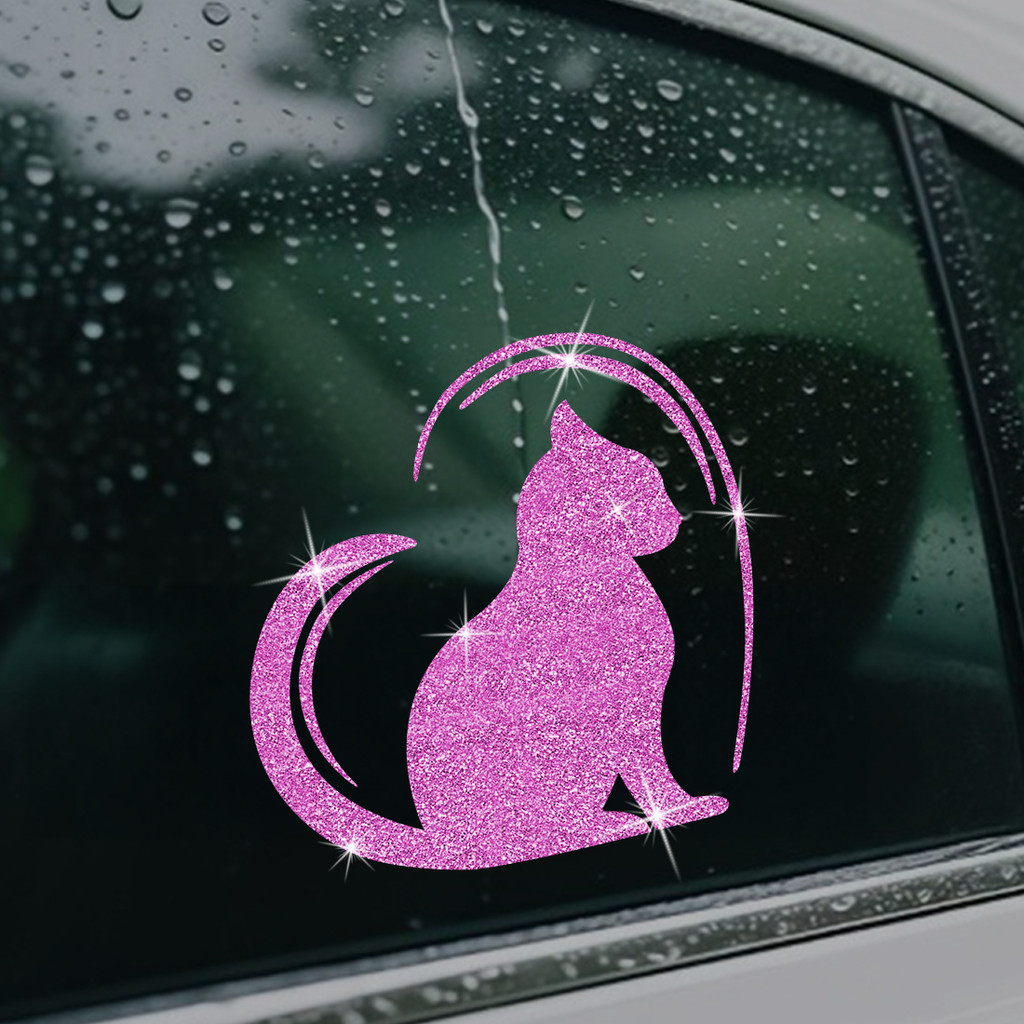 1 Unidade Interessante Gato Sentado Coração Linha Arco-Íris Gradiente Glitter Adesivo De Vinil Brilhante , Decalque Auto