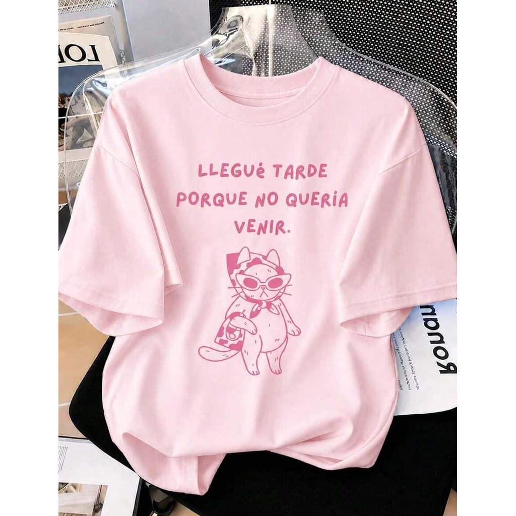 Camisa Camiseta T-Shirt Feminina Gatinha Gringa Me Atrasei Estilosa Despojada 100% Algodão Estampada
