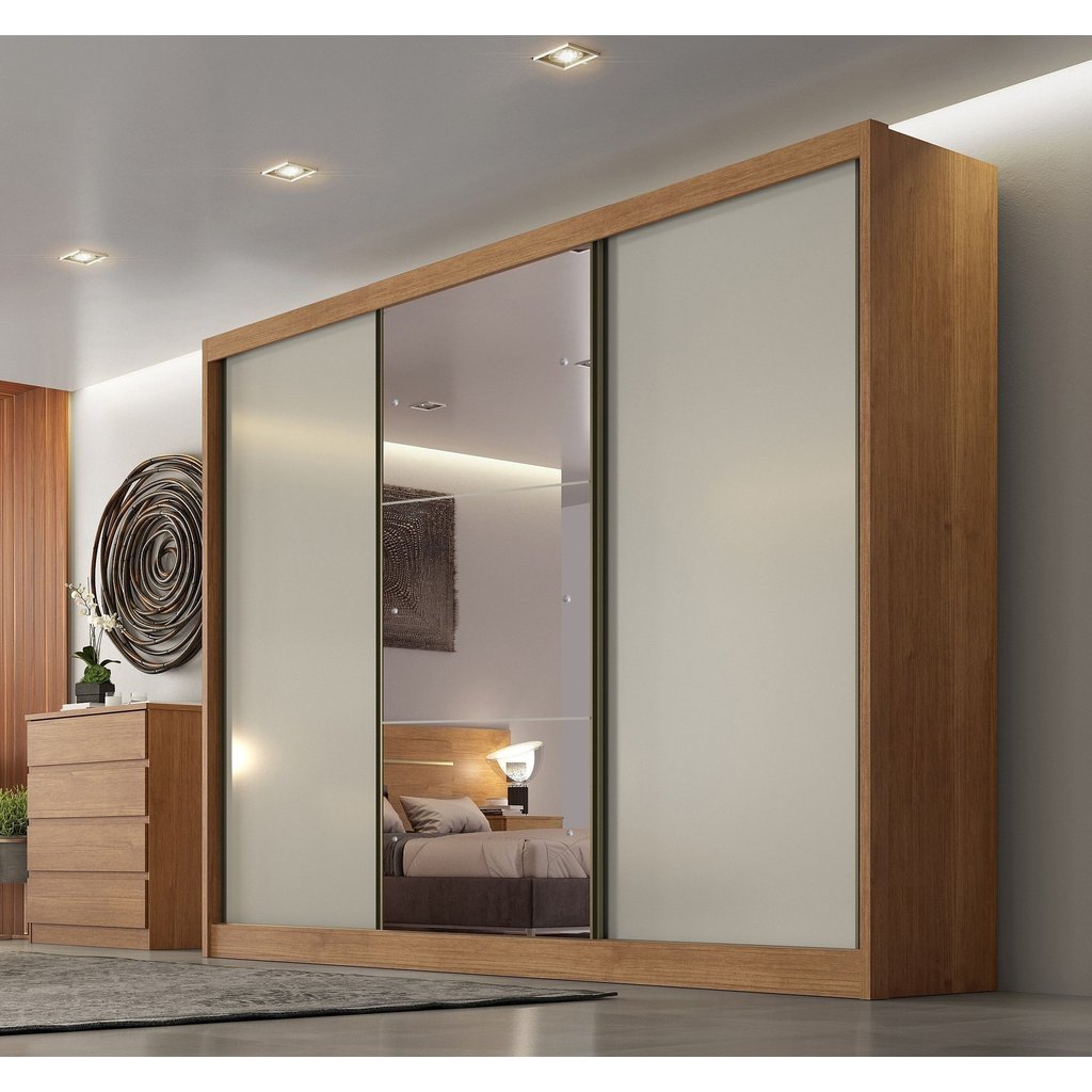 Guarda-Roupa Casal MDF com Espelho 3 Portas 6 Gavetas Soberano Marrom/Cumaru Fendi Cumaru Fendi