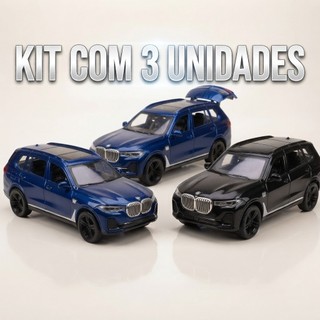 Kit 3 Miniaturas Carro Carrinho Ferro BMW X4 X5 X6 X7 Escala 1:32 12,5cm Metal