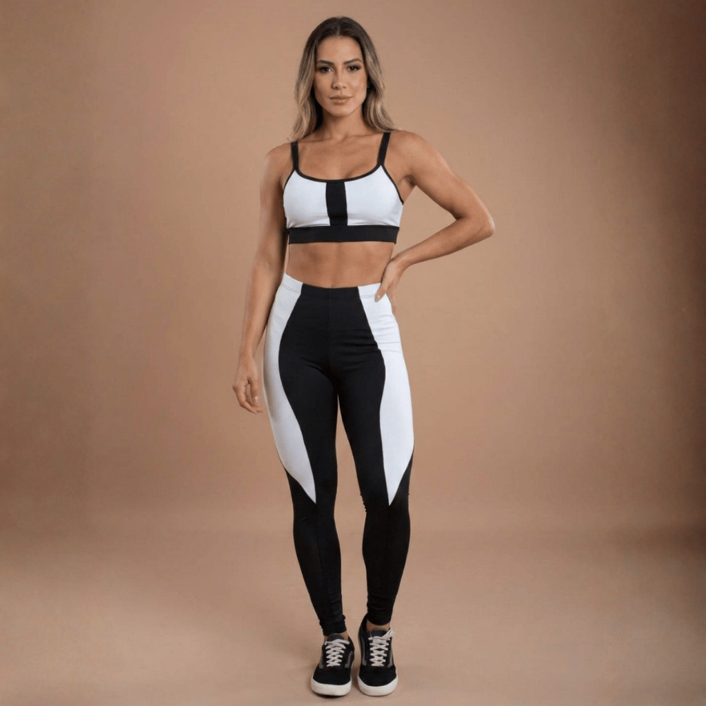 Conjunto Fitness Feminino Academia Top Curto + Calça Legging Cós Alto Roupa para Treino Ginástica