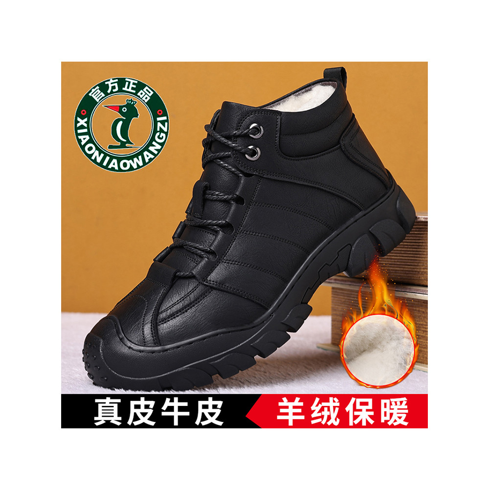 Oren Woodpecker Sapatos Masculinos Inverno Couro Genuíno Forro de Lã de Cano Alto Sapatos de Couro Casuais Masculinos Bo