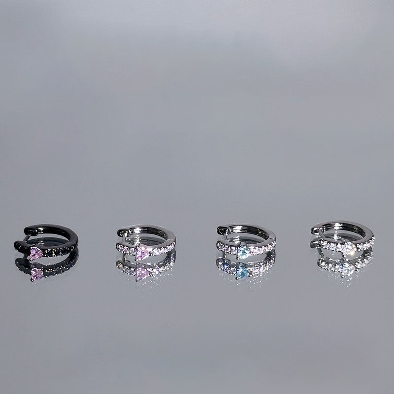 Doce legal piscando diamante amor brincos nicho titânio brincos de aço brincos de agulha reta brincos de piercing duplo 