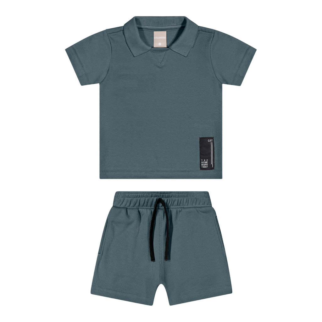 Conjunto Infantil Menino Polo Textura Colorittá Azul — imagem 2 de 2