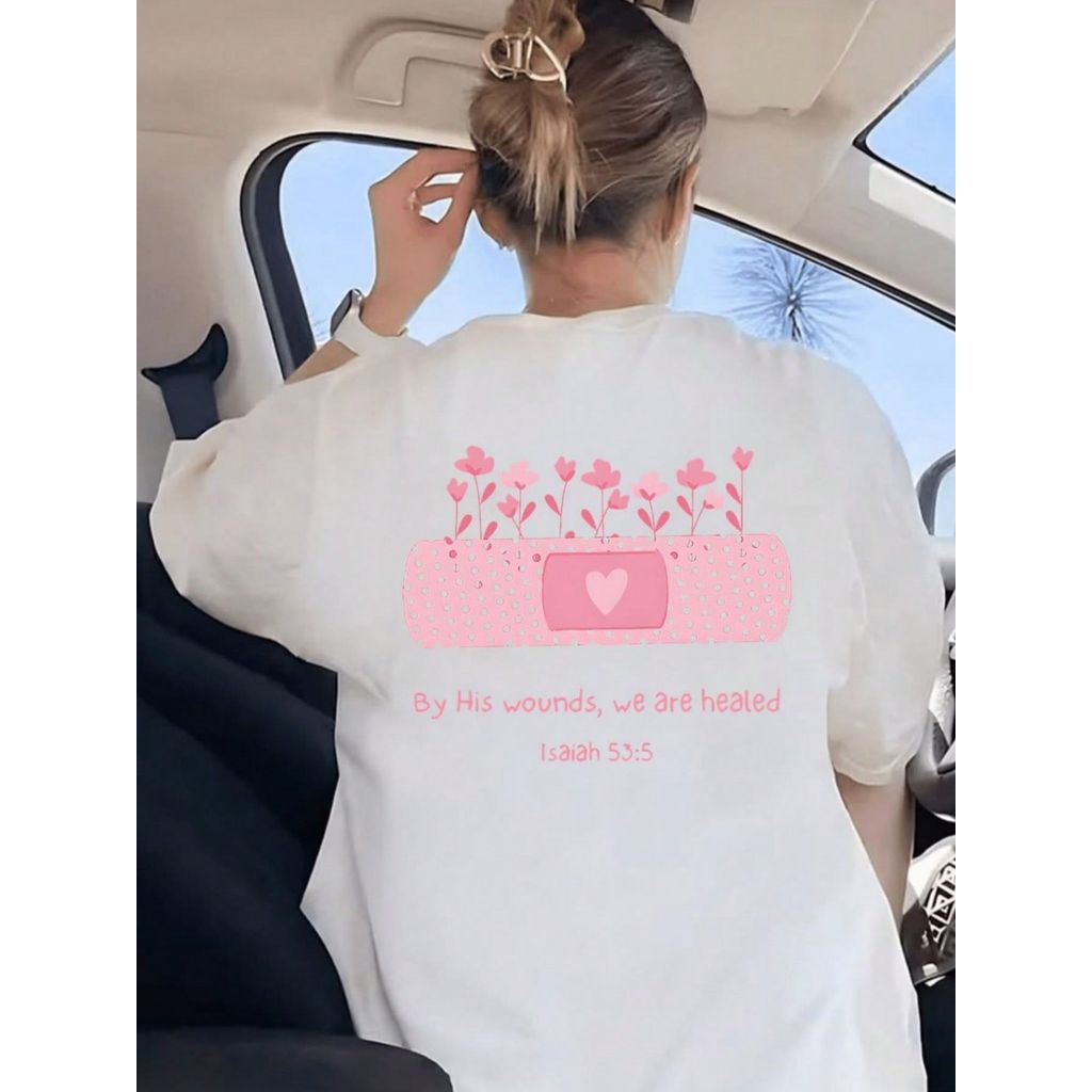 Camiseta Feminina Estilosa Casual 100% Algodão Tecido Leve Confortável Estampa Suave Streetwear Modelo: By his Wounds