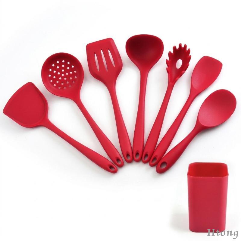 [Htong] Conjunto De Utensílios De Cozinha De Silicone Premium , Espátulas Antiaderentes Resistentes Ao Calor , Colheres 