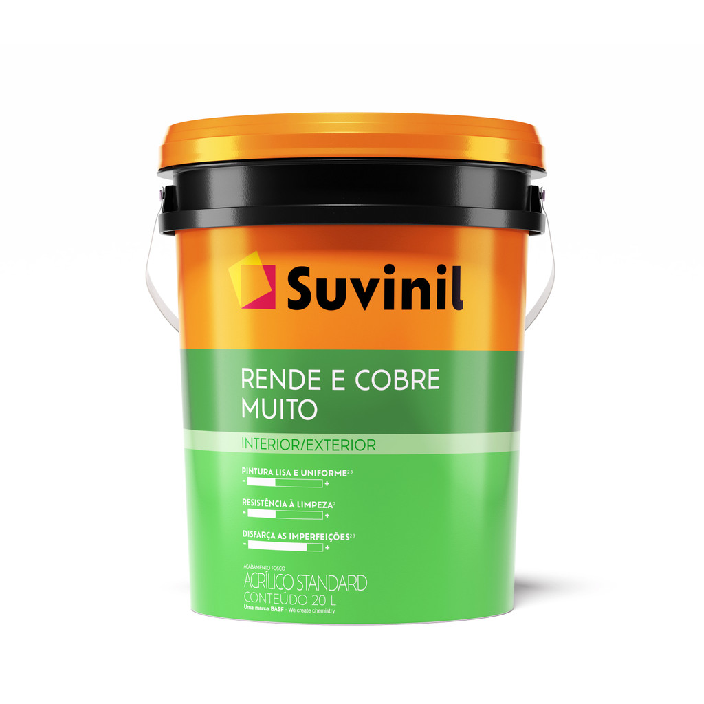 Tinta Rende E Cobre Muito Acrílico Fosco Balde 20 Litros - Suvinil Acabamento Fosco Interno E Externo