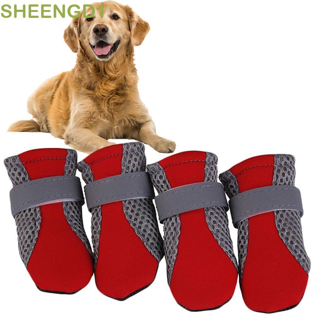 SHEENGD1 Sapatos Para Cães Com Faixa Reflexiva Pequenos E Grandes , Malha Lavável , Pavimento Quente , Botas De Chuva Se