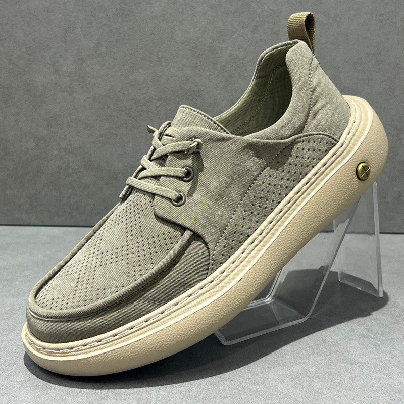 Primavera verão sapatos masculinos respirável gelo seda pano sapatos 2025 novos sapatos casuais masculinos de sola macia