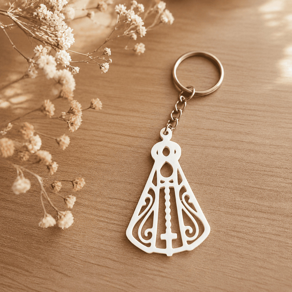Chaveiro Nossa Senhora Aparecida 3D Dourado Várias Cores Lembrancinha Religiosa Católica Presente Devocional Batizado