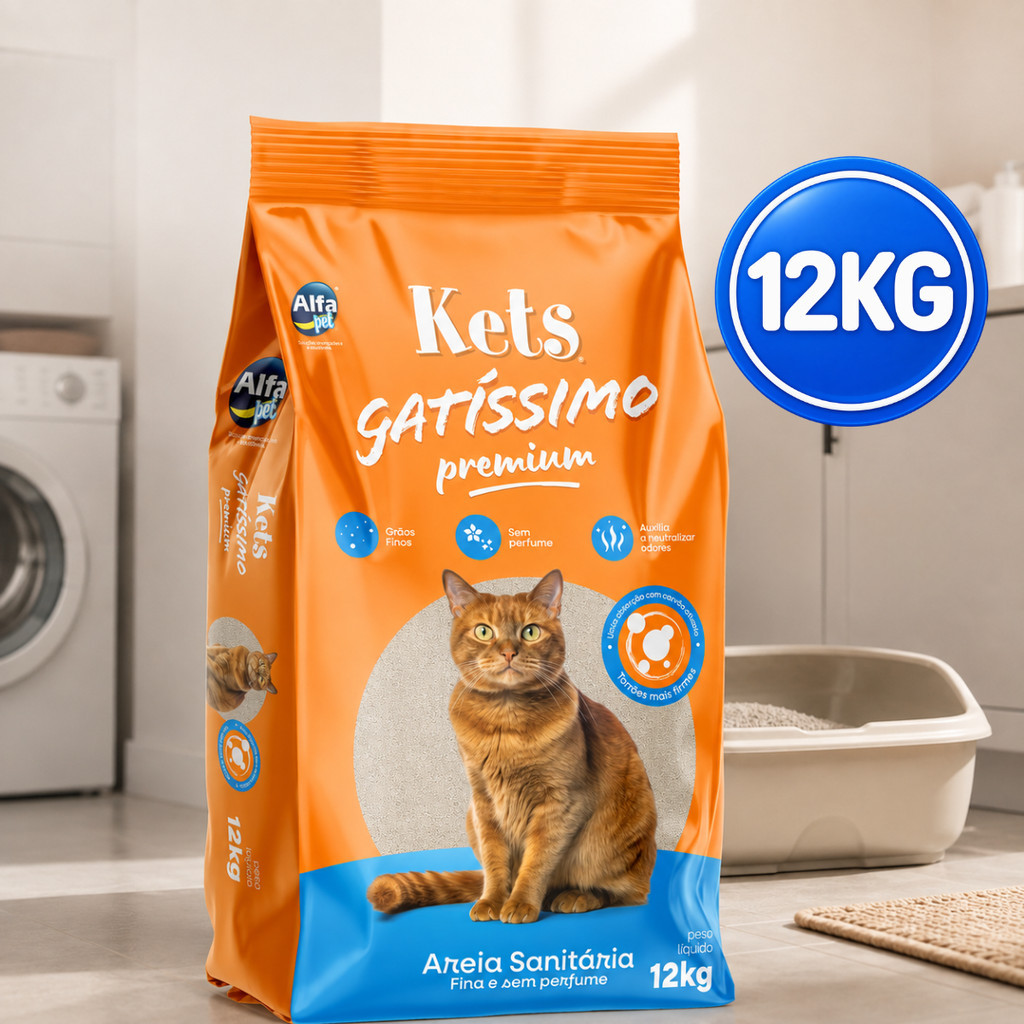 Areia Fina Sanitária Kets Sem Perfume Higiênica Granulado Para Gatos Gatissimo 12kg