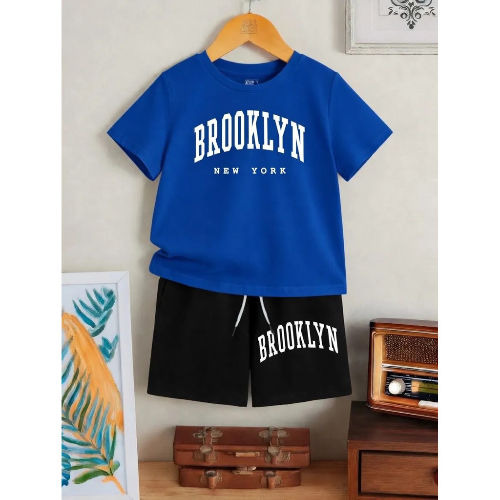Conjunto Masculino Infantil Kit Bermuda E Camiseta Brooklyn