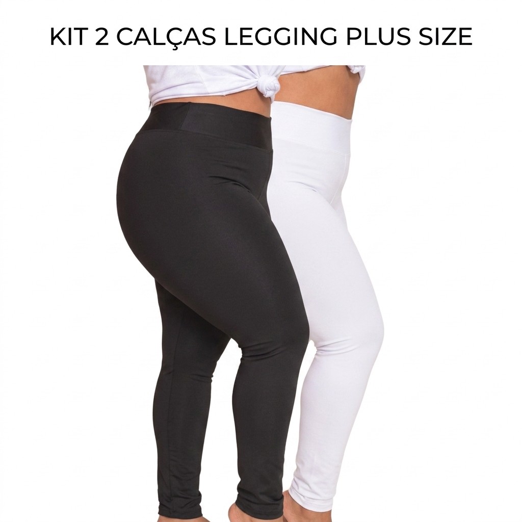 Kit 2 Calças Legging Feminina Suplex Lisa Longa Cós Médio Plus Size  Academia Fitness Treino Caminhada Dança Pilates