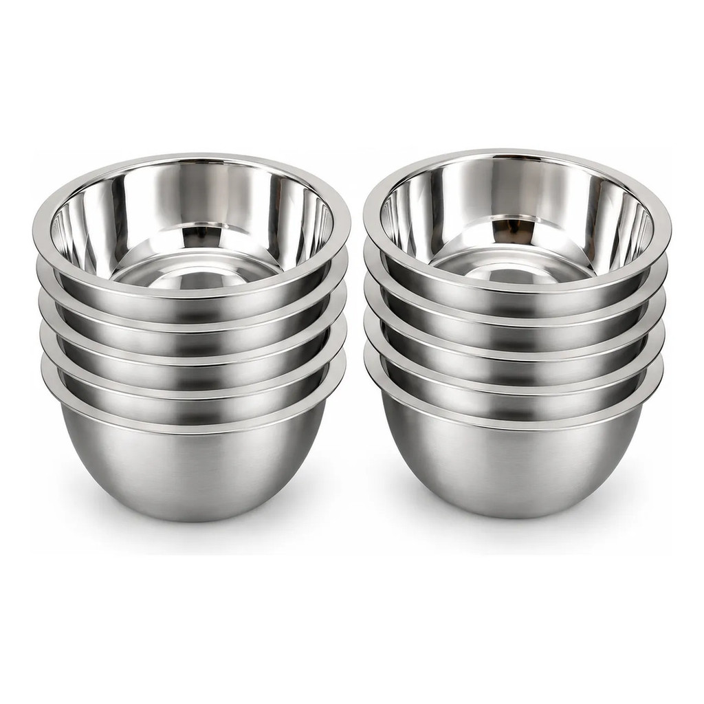 Kit 10 Bowls Aço Inox Tigelas Cumbuca Cozinha Confeitaria Salada Massa Empilháveis 16 a 24cm