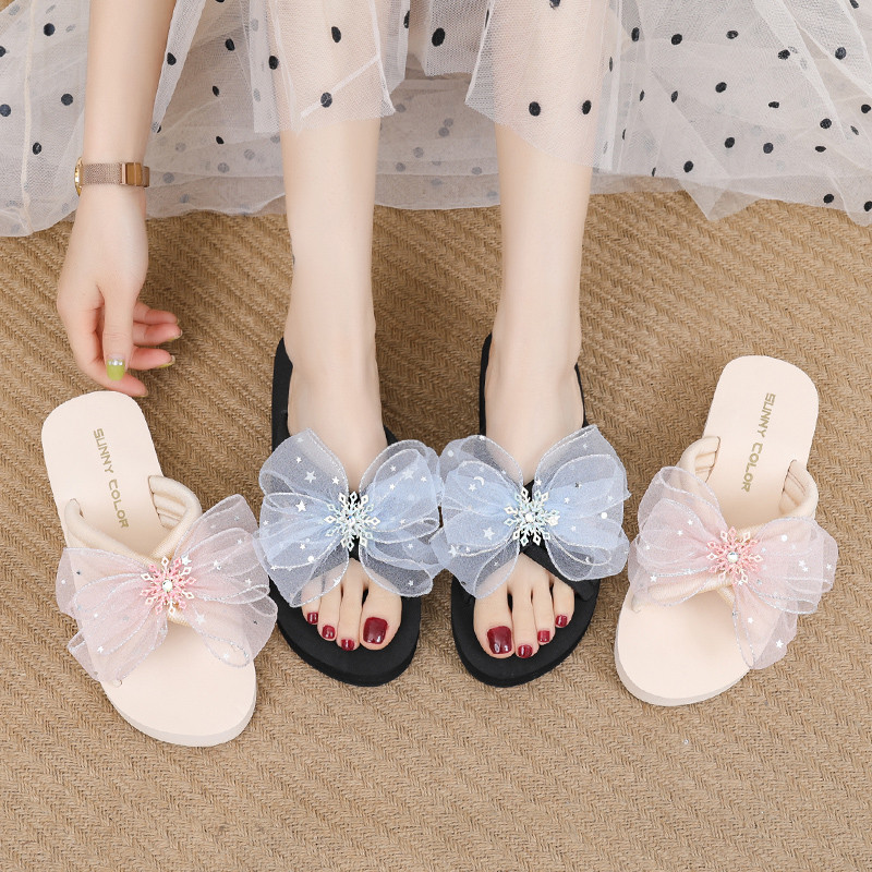 Chinelos de arco feminino exterior usar sola grossa antiderrapante Flip-Flops feminino verão novo estilo Casual All-Matc